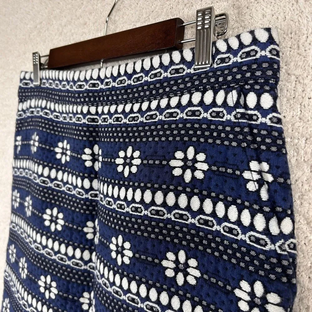J. Crew Skirt Womens 6 Blue Floral Jacquard Lined Pencil Mini Back Zip Pockets - Picture 2 of 15